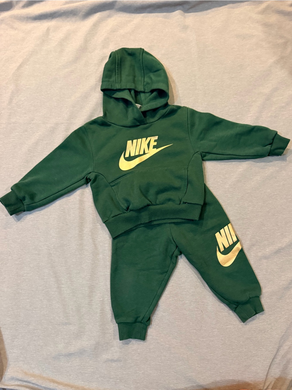 Nike Kids Forest Green Hoodie & Joggers with Yellow Logo 2T